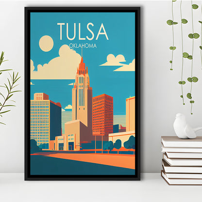 Tulsa Oklahoma Retro Art Print, Tulsa City Wall Art, Floating Framed Canvas Print, Framed Picture, Painting Canvas