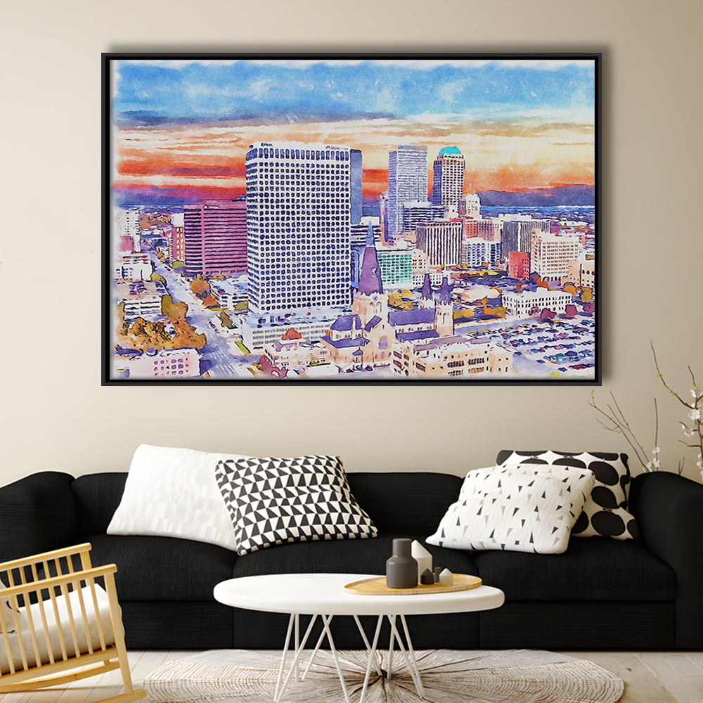 Tulsa Painting Watercolor Canvas, Tulsa Oklahoma, Sport Gift Art, Framed Canvas Print Wall Art
