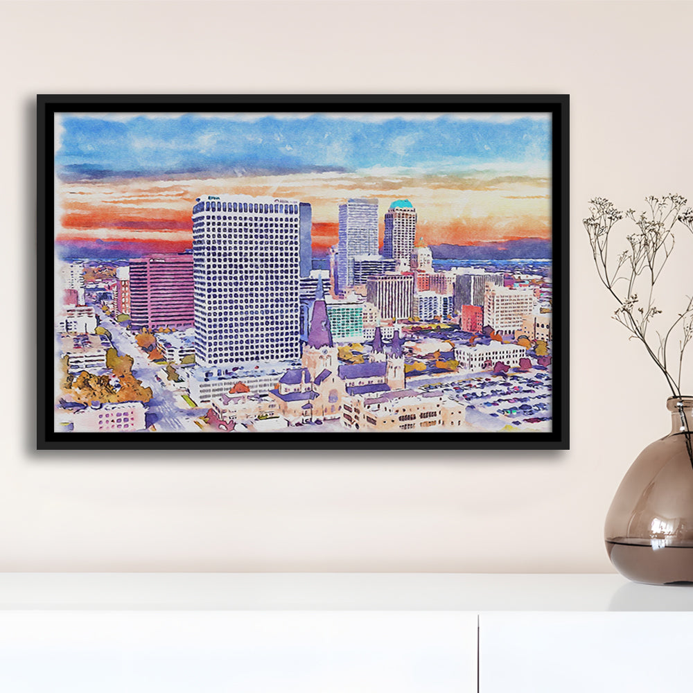 Tulsa Painting Watercolor Canvas, Tulsa Oklahoma, Sport Gift Art, Framed Canvas Print Wall Art