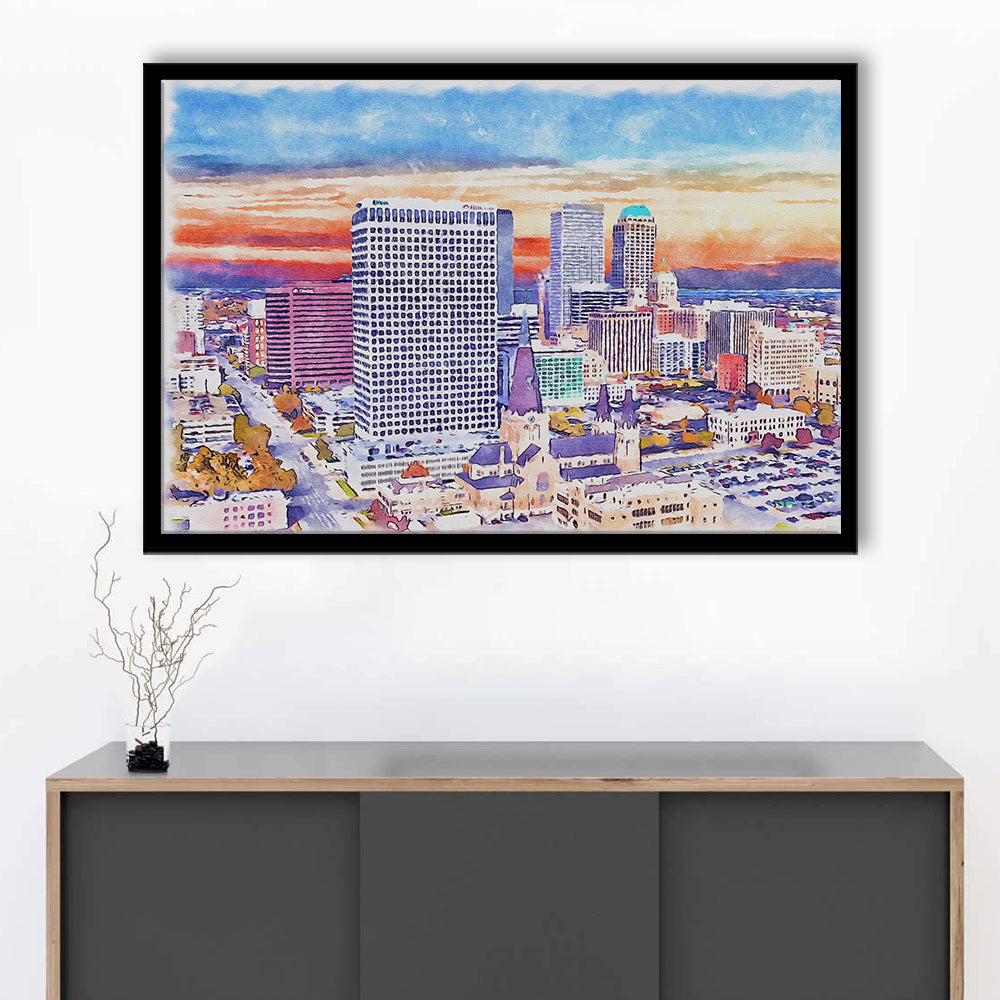 Tulsa Painting Watercolor Canvas, Tulsa Oklahoma, Sport Gift Art, Framed Art Print Wall Decor