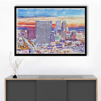 Tulsa Painting Watercolor Canvas, Tulsa Oklahoma, Sport Gift Art, Framed Art Print Wall Decor