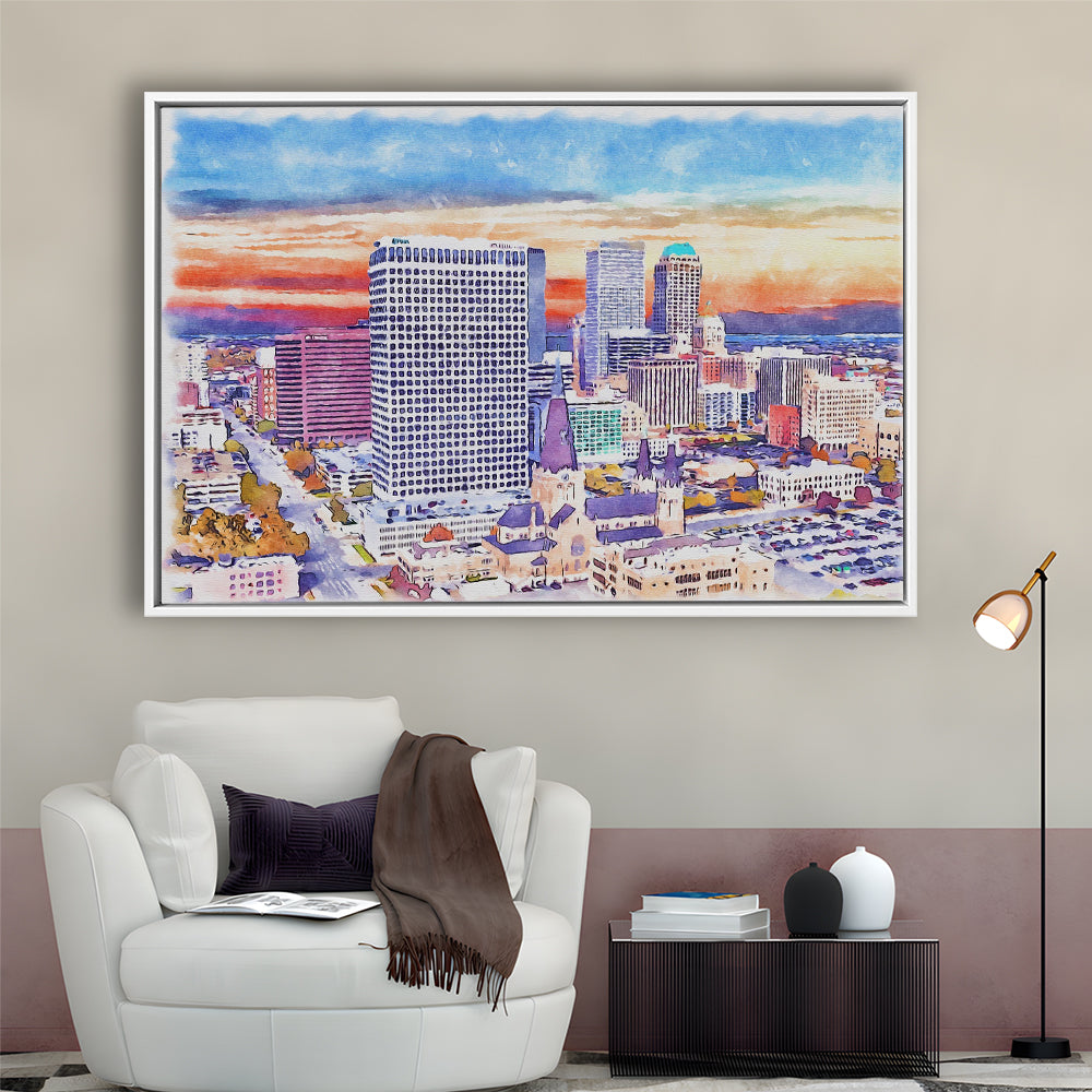 Tulsa Painting Watercolor Canvas, Tulsa Oklahoma, Sport Gift Art, Framed Canvas Print Wall Art