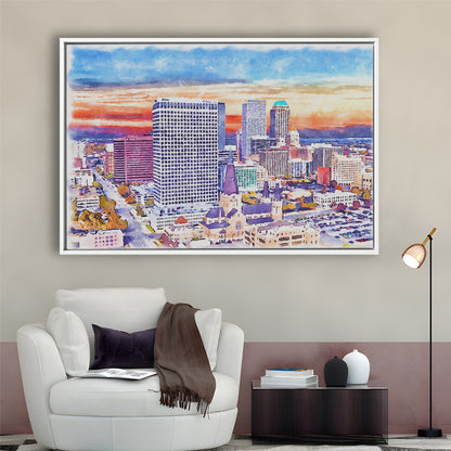 Tulsa Painting Watercolor Canvas, Tulsa Oklahoma, Sport Gift Art, Framed Canvas Print Wall Art