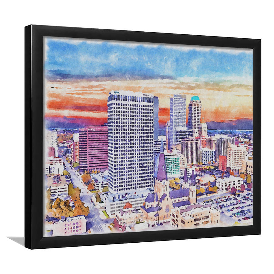 Tulsa Painting Watercolor Canvas, Tulsa Oklahoma, Sport Gift Art, Framed Art Print Wall Decor