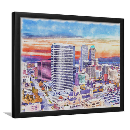 Tulsa Painting Watercolor Canvas, Tulsa Oklahoma, Sport Gift Art, Framed Art Print Wall Decor