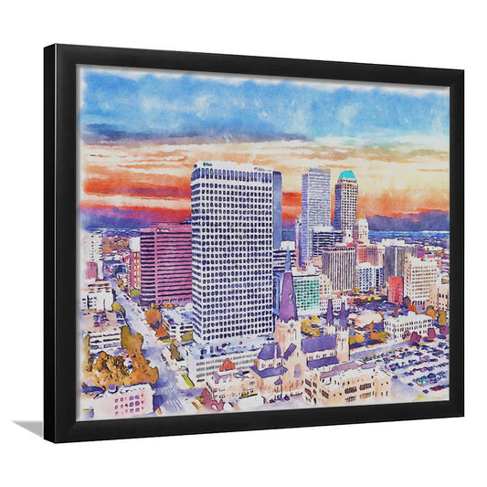 Tulsa Painting Watercolor Canvas, Tulsa Oklahoma, Sport Gift Art, Framed Art Print Wall Decor