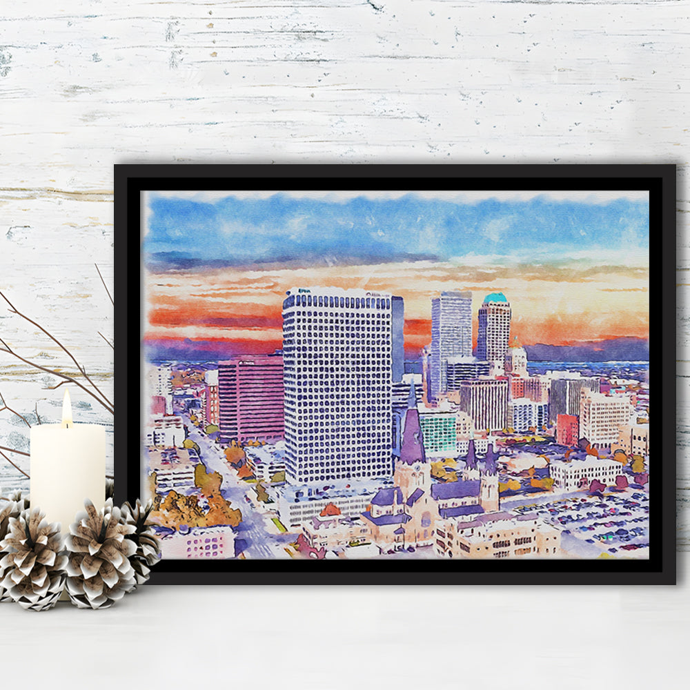 Tulsa Painting Watercolor Canvas, Tulsa Oklahoma, Sport Gift Art, Framed Canvas Print Wall Art