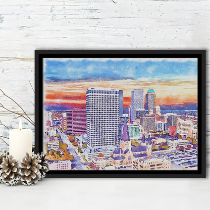 Tulsa Painting Watercolor Canvas, Tulsa Oklahoma, Sport Gift Art, Framed Canvas Print Wall Art