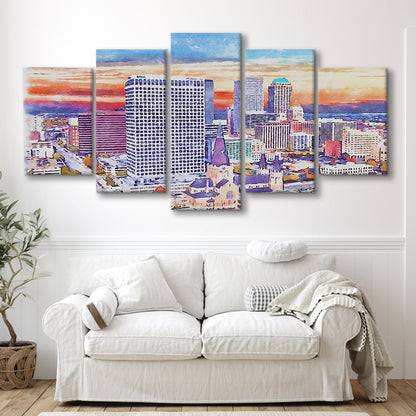 Tulsa Painting Watercolor Canvas, Tulsa Oklahoma, Sport Art, Mixed 5 Panel, Canvas Print Wall Art