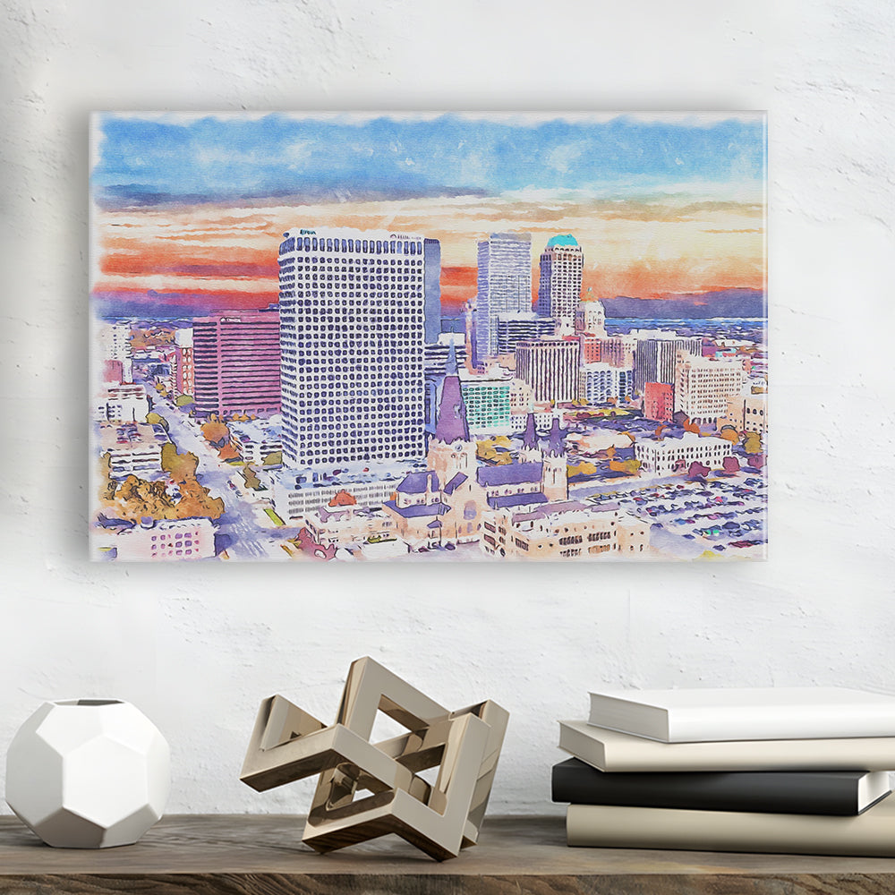 Tulsa Painting Watercolor Canvas, Tulsa Oklahoma, Sport Art, Gifts for him, Canvas Print Wall Art