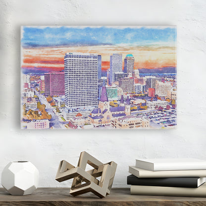 Tulsa Painting Watercolor Canvas, Tulsa Oklahoma, Sport Art, Gifts for him, Canvas Print Wall Art