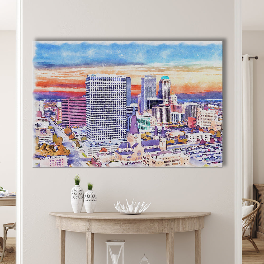 Tulsa Painting Watercolor Canvas, Tulsa Oklahoma, Sport Art, Gifts for him, Canvas Print Wall Art