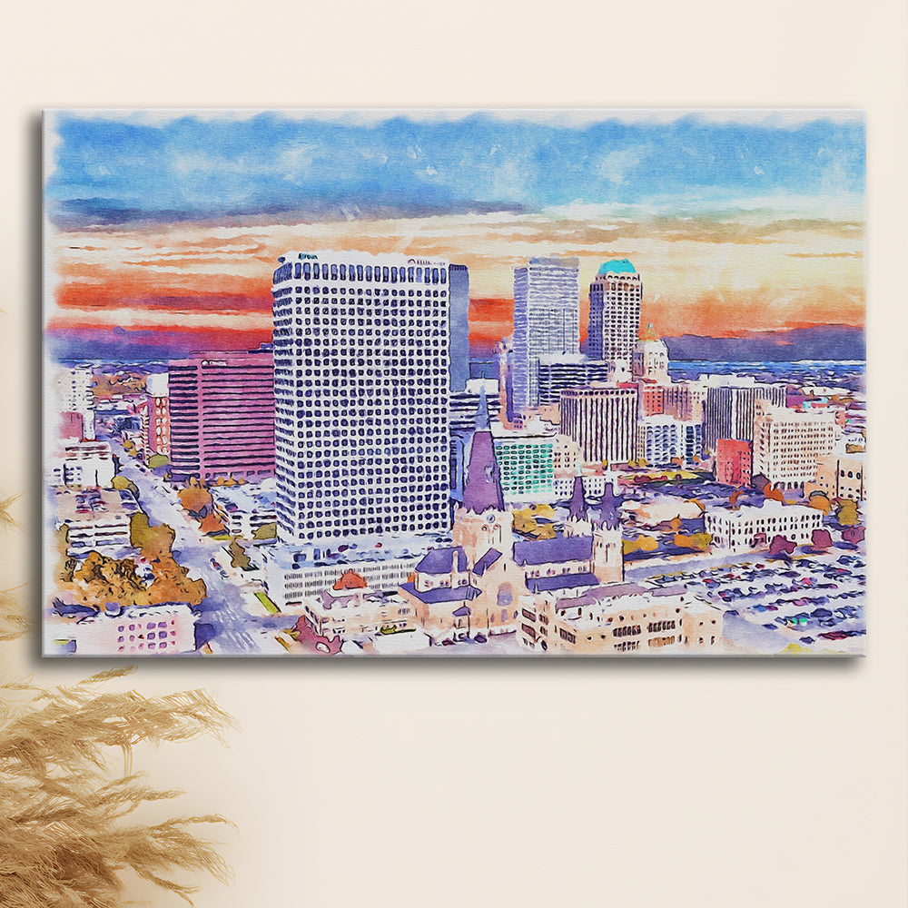 Tulsa Painting Watercolor Canvas, Tulsa Oklahoma, Sport Art, Gifts for him, Canvas Print Wall Art