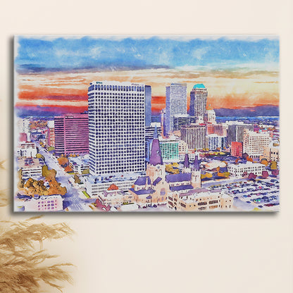 Tulsa Painting Watercolor Canvas, Tulsa Oklahoma, Sport Art, Gifts for him, Canvas Print Wall Art