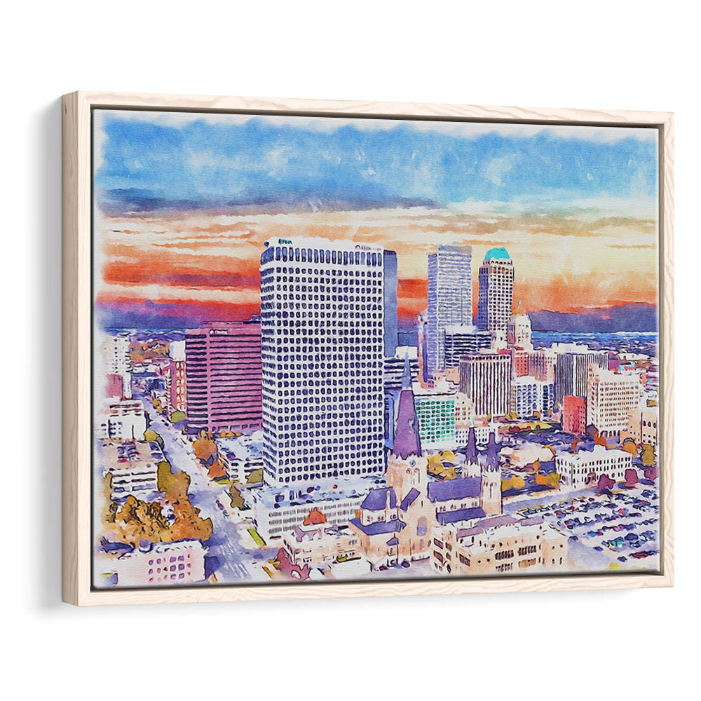 Tulsa Painting Watercolor Canvas, Tulsa Oklahoma, Sport Gift Art, Framed Canvas Print Wall Art