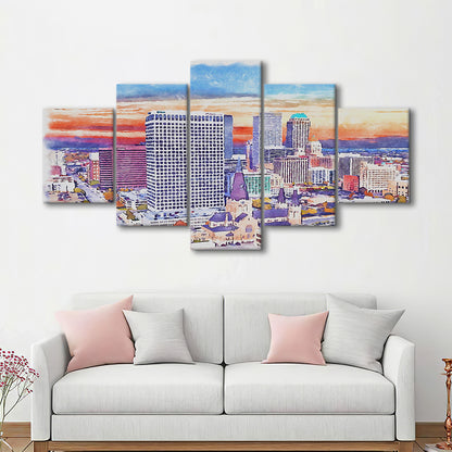 Tulsa Painting Watercolor Canvas, Tulsa Oklahoma, Sport Art, Mixed 5 Panel, Canvas Print Wall Art