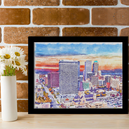 Tulsa Painting Watercolor Canvas, Tulsa Oklahoma, Sport Gift Art, Framed Art Print Wall Decor