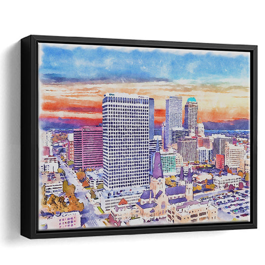 Tulsa Painting Watercolor Canvas, Tulsa Oklahoma, Sport Gift Art, Framed Canvas Print Wall Art