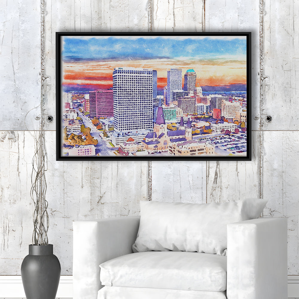 Tulsa Painting Watercolor Canvas, Tulsa Oklahoma, Sport Gift Art, Framed Canvas Print Wall Art