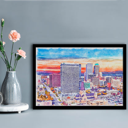 Tulsa Painting Watercolor Canvas, Tulsa Oklahoma, Sport Gift Art, Framed Art Print Wall Decor