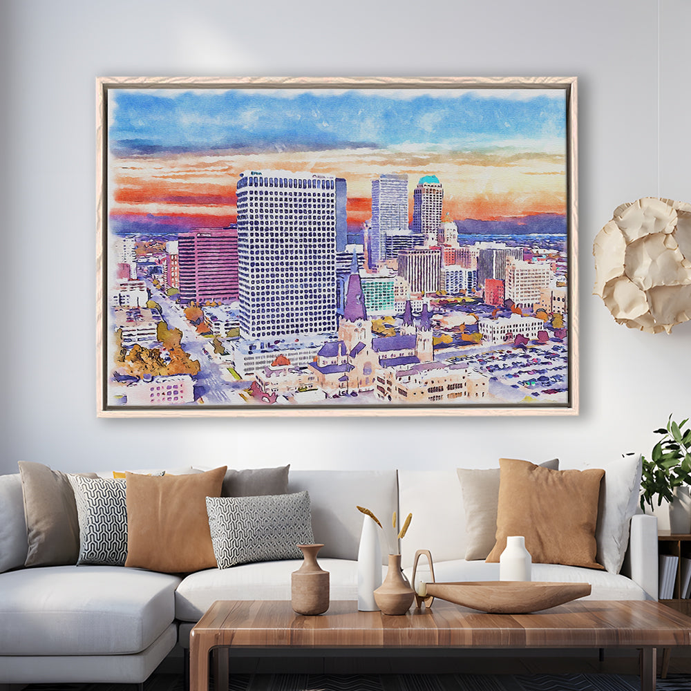 Tulsa Painting Watercolor Canvas, Tulsa Oklahoma, Sport Gift Art, Framed Canvas Print Wall Art