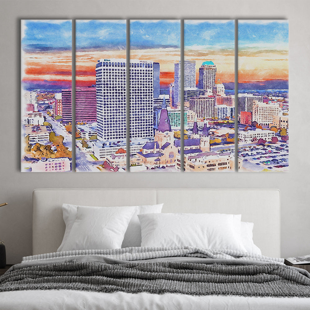 Tulsa Painting Watercolor Canvas, Tulsa Oklahoma, Sport Art, Extra Large Canvas Print Wall Art