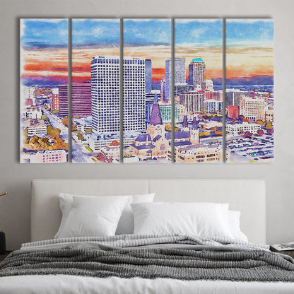 Tulsa Painting Watercolor Canvas, Tulsa Oklahoma, Sport Art, Extra Large Canvas Print Wall Art