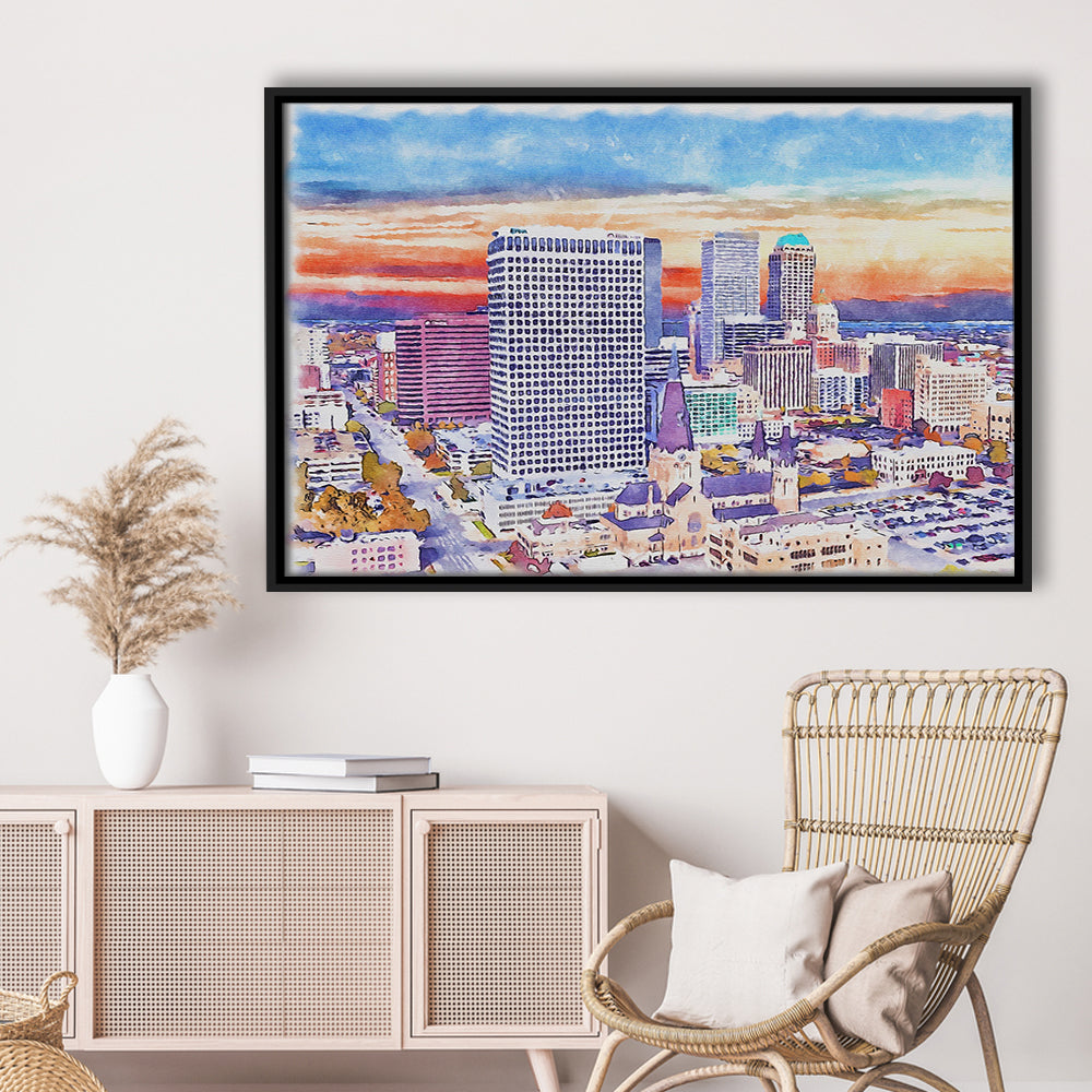 Tulsa Painting Watercolor Canvas, Tulsa Oklahoma, Sport Gift Art, Framed Canvas Print Wall Art
