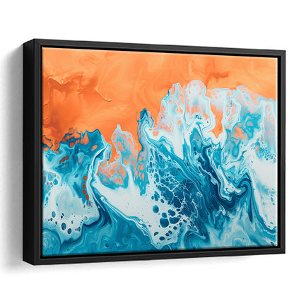 Turquoise Wave Acrylic Painting Mixed Color V1, Framed Canvas Painting, Framed Canvas Prints Wall Art Decor