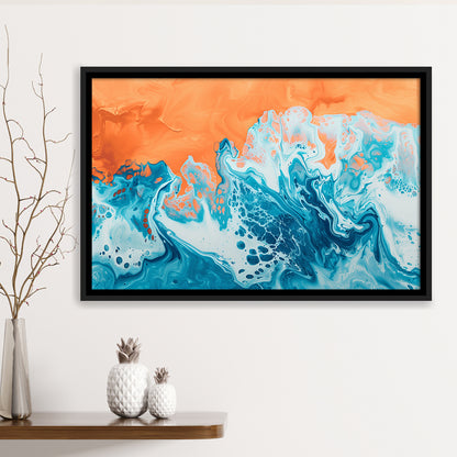 Turquoise Wave Acrylic Painting Mixed Color V1, Framed Canvas Painting, Framed Canvas Prints Wall Art Decor