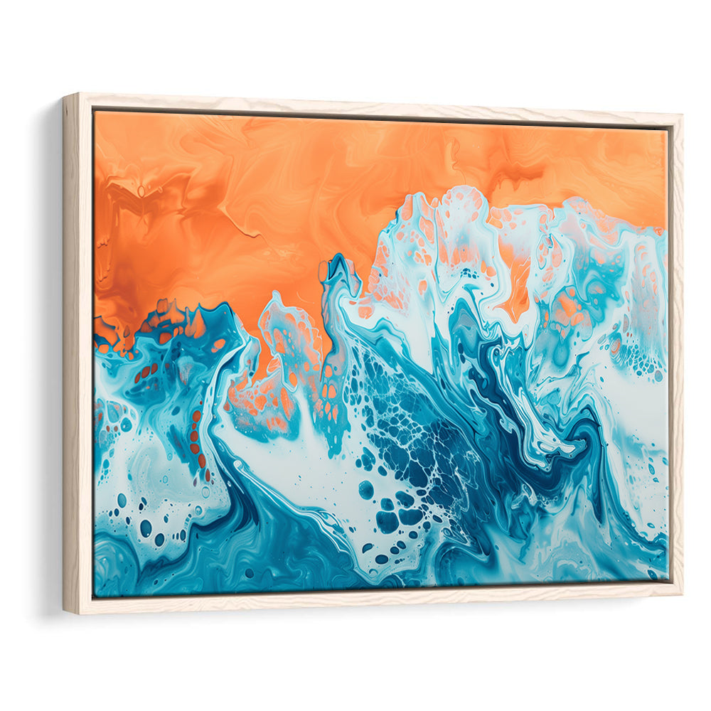 Turquoise Wave Acrylic Painting Mixed Color V1, Framed Canvas Painting, Framed Canvas Prints Wall Art Decor