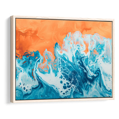 Turquoise Wave Acrylic Painting Mixed Color V1, Framed Canvas Painting, Framed Canvas Prints Wall Art Decor