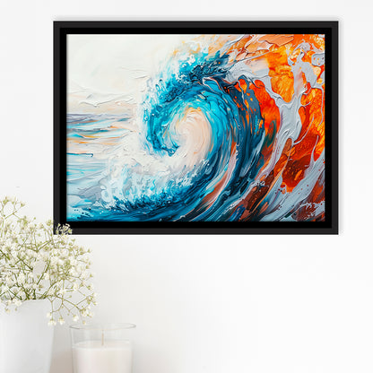 Turquoise Wave Ebossed Oil Painting Mixed Color V2, Framed Canvas Painting, Framed Canvas Prints Wall Art Decor