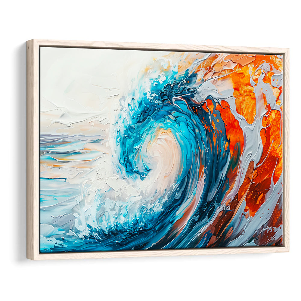 Turquoise Wave Ebossed Oil Painting Mixed Color V2, Framed Canvas Painting, Framed Canvas Prints Wall Art Decor