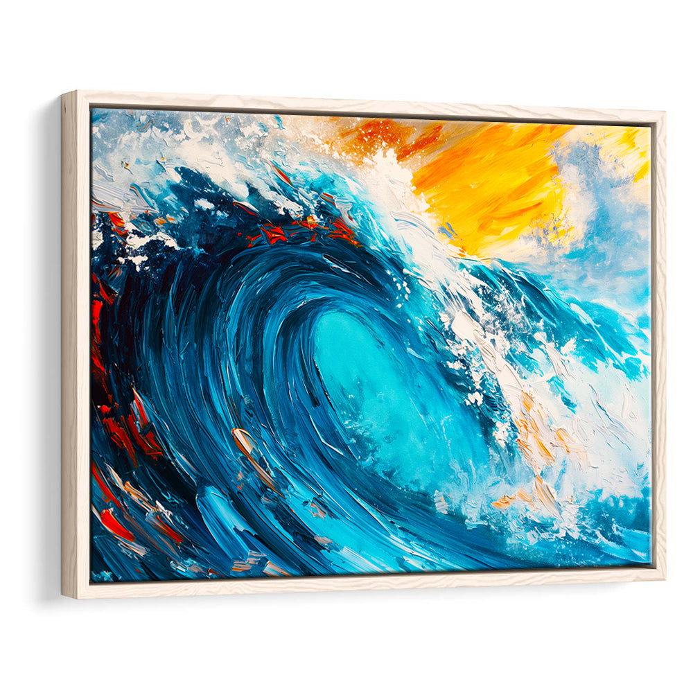 Turquoise Wave Ebossed Oil Painting Mixed Color V3, Framed Canvas Painting, Framed Canvas Prints Wall Art Decor