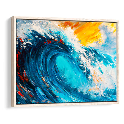 Turquoise Wave Ebossed Oil Painting Mixed Color V3, Framed Canvas Painting, Framed Canvas Prints Wall Art Decor