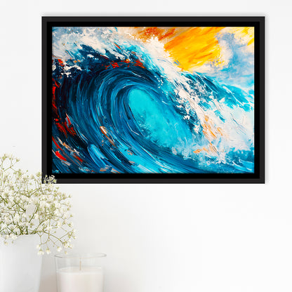 Turquoise Wave Ebossed Oil Painting Mixed Color V3, Framed Canvas Painting, Framed Canvas Prints Wall Art Decor