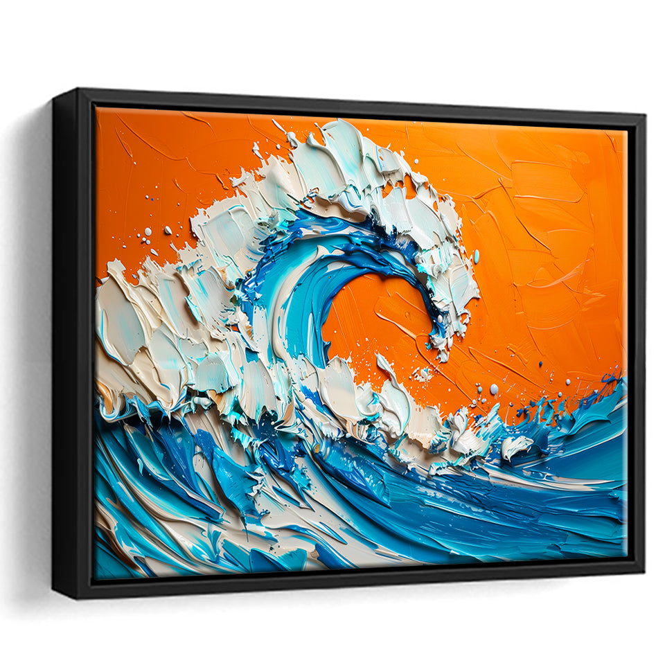 Turquoise Wave Oil Panting V2, Framed Canvas Painting, Framed Canvas Prints Wall Art Decor