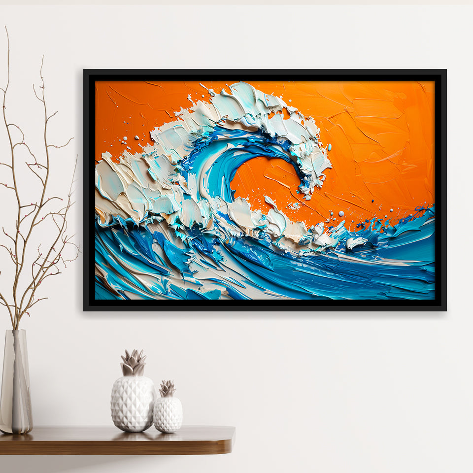 Turquoise Wave Oil Panting V2, Framed Canvas Painting, Framed Canvas Prints Wall Art Decor