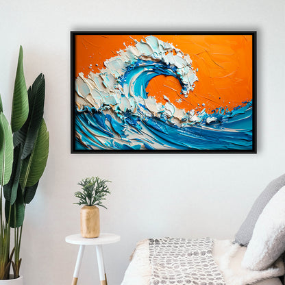 Turquoise Wave Oil Panting V2, Framed Canvas Painting, Framed Canvas Prints Wall Art Decor