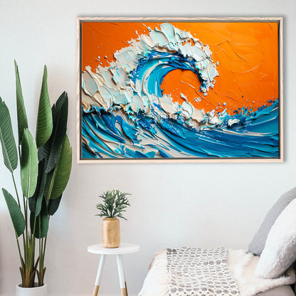 Turquoise Wave Oil Panting V2, Framed Canvas Painting, Framed Canvas Prints Wall Art Decor