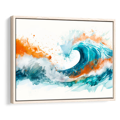 Turquoise Wave Watercolor Painting V1, Framed Canvas Painting, Framed Canvas Prints Wall Art Decor