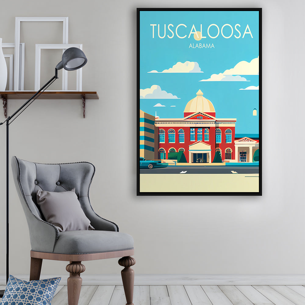 Tuscaloosa Alabama Retro Art Print, Tuscaloosa City Wall Art, Floating Framed Canvas Print, Framed Picture, Painting Canvas