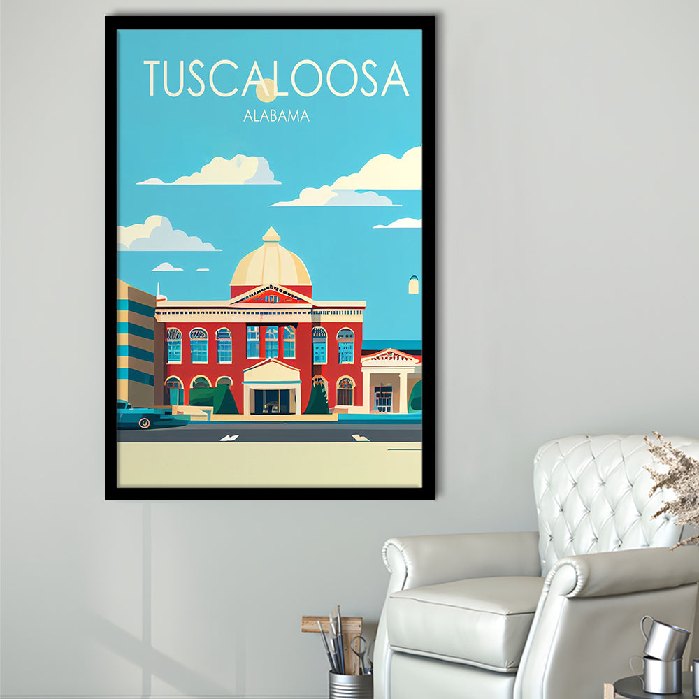 Tuscaloosa Alabama Retro Art Print, Tuscaloosa City Wall Art, Framed Art Print, Picture Framed, Painting Art