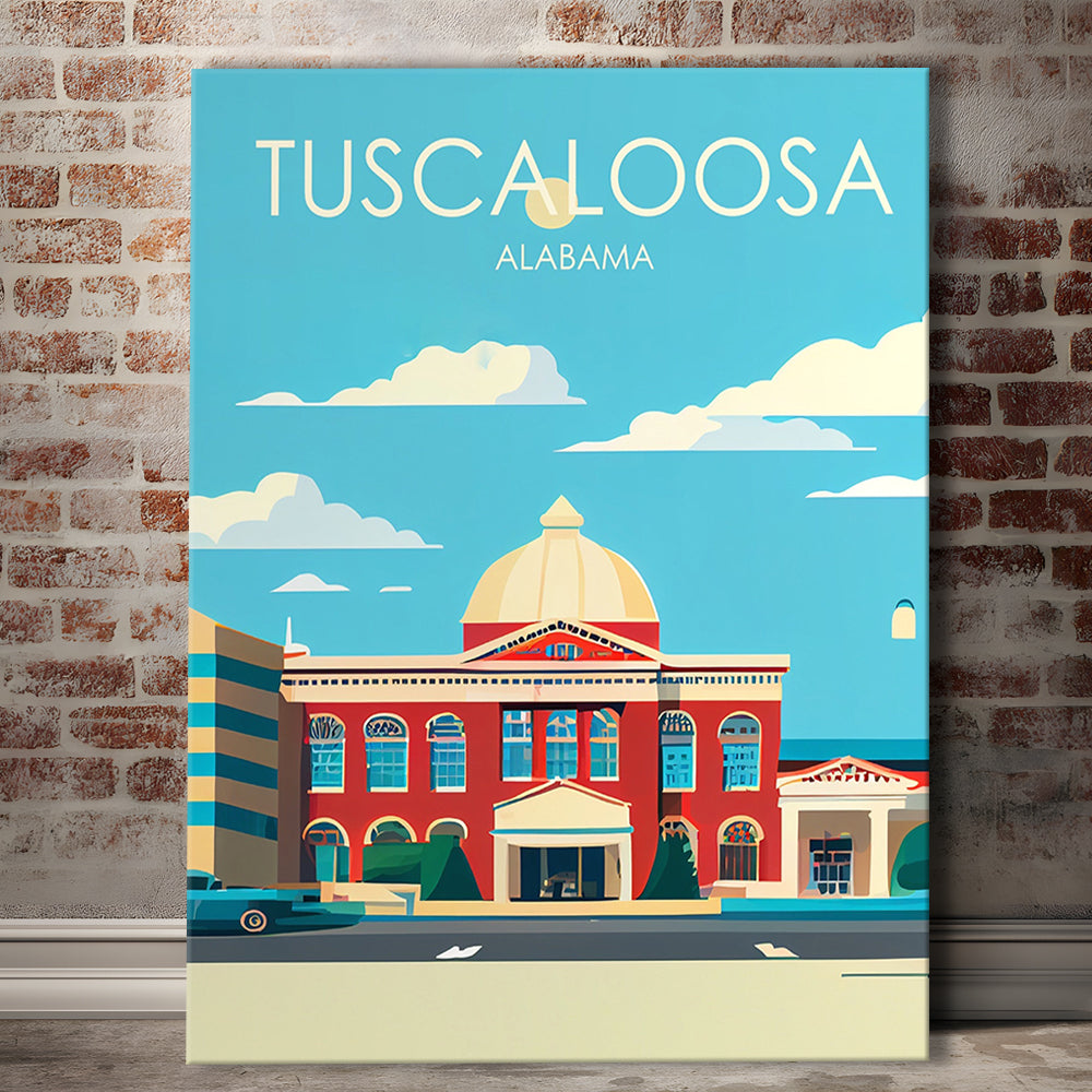 Tuscaloosa Alabama Retro Art Print, Tuscaloosa City Wall Art, Canvas Print, Painting Canvas, Living Room Decor