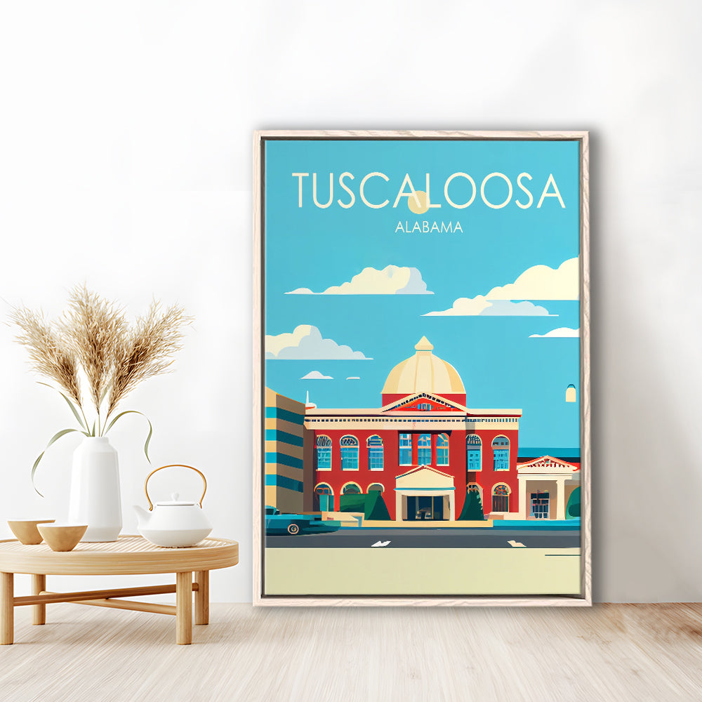 Tuscaloosa Alabama Retro Art Print, Tuscaloosa City Wall Art, Floating Framed Canvas Print, Framed Picture, Painting Canvas