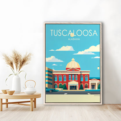 Tuscaloosa Alabama Retro Art Print, Tuscaloosa City Wall Art, Floating Framed Canvas Print, Framed Picture, Painting Canvas