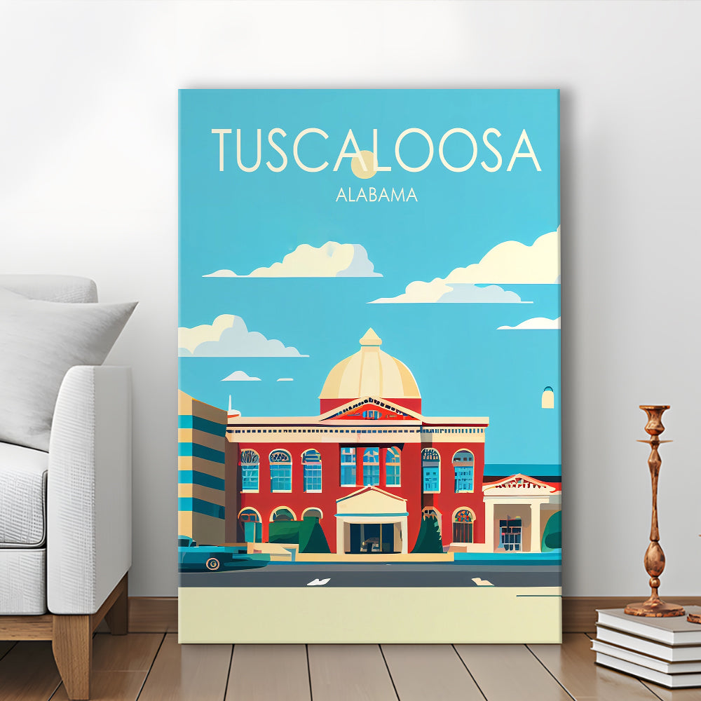 Tuscaloosa Alabama Retro Art Print, Tuscaloosa City Wall Art, Canvas Print, Painting Canvas, Living Room Decor