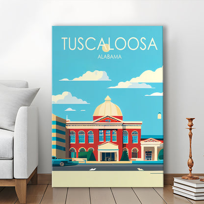 Tuscaloosa Alabama Retro Art Print, Tuscaloosa City Wall Art, Canvas Print, Painting Canvas, Living Room Decor