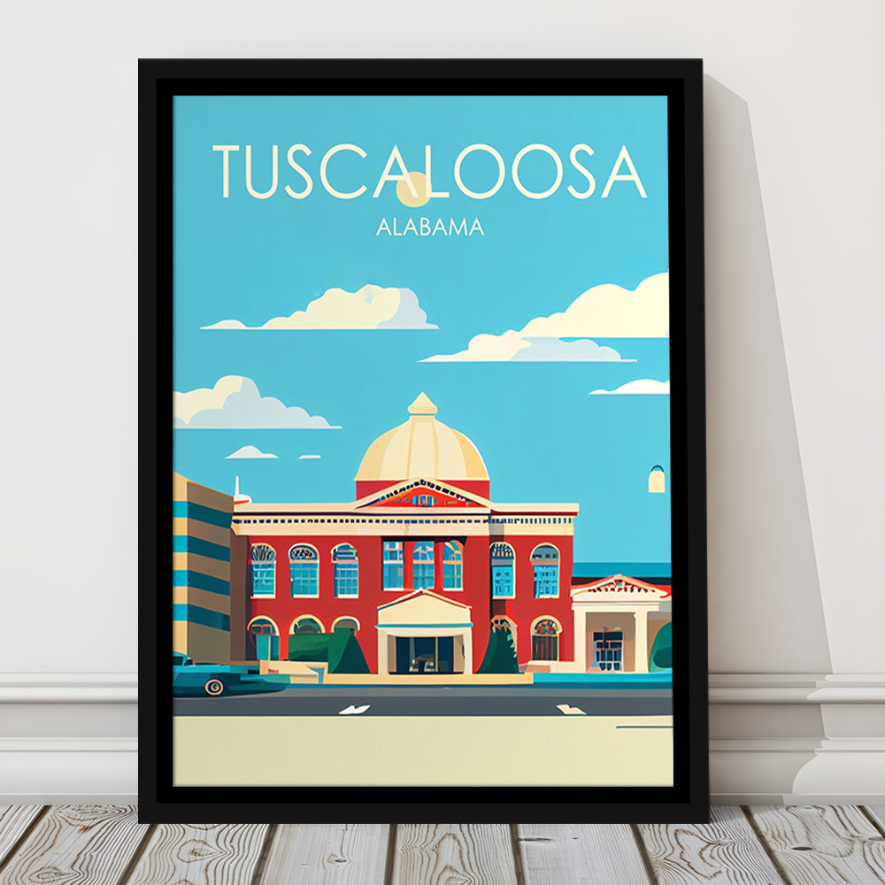 Tuscaloosa Alabama Retro Art Print, Tuscaloosa City Wall Art, Floating Framed Canvas Print, Framed Picture, Painting Canvas